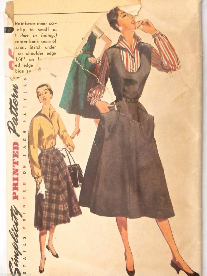 Vtg 1950s Sewing Pattern Simplicity #4838 Jumper, Blouse, Skirt Size 14 Bust 32