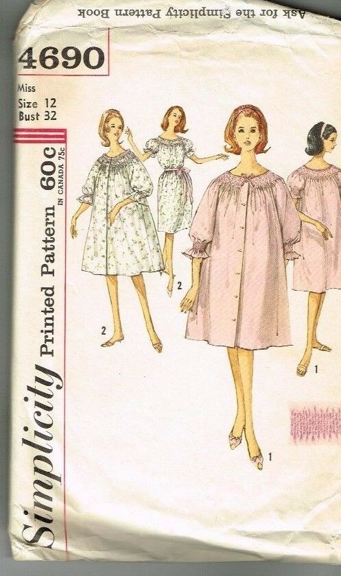 Vintage Smocked Nightgown Robe Simplicity 4690 12/32
