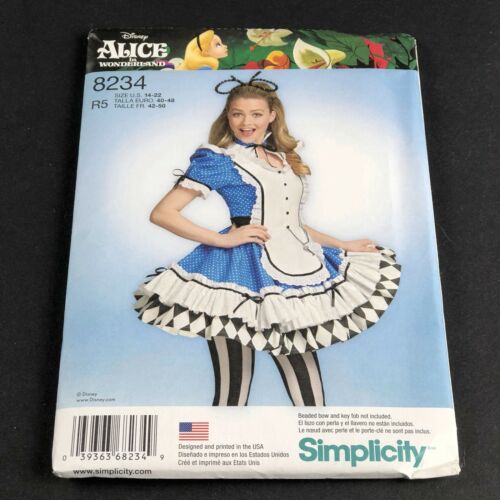 Simplicity Costume Sewing Pattern #8234 Misses Disney Alice in Wonderland 14-22