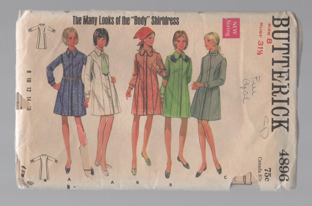 BUTTERICK  pattern 4896 shirtwaist dress VINTAGE 60s  Uncut unused factory folde