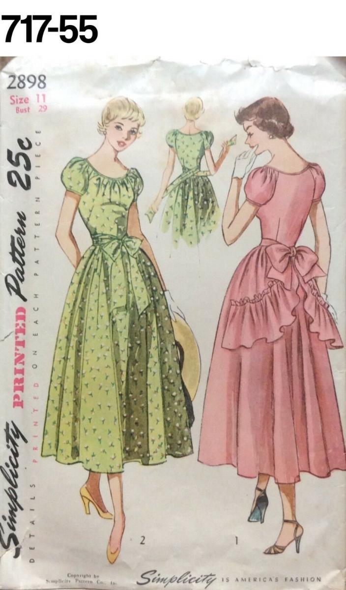 VTG Sewing Pattern Simplicity #2898 Size 11 Bust 29 Party Dress New Look 1949