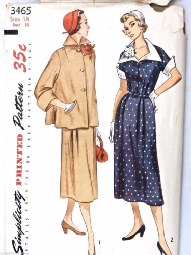 VTG 1950s Sewing Pattern Simplicity # 3465 Maternity Dress & Coat Sz 18 Bust 36