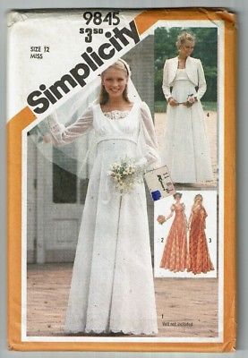 Simplicity #9845 VTG Bridal or Bridesmaids Dress & Jacket Pattern Sz 12 UC