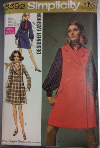 Vintage Simplicity Pattern 8392 Misses Jumper Or Coat Dress And Dress With Ascot