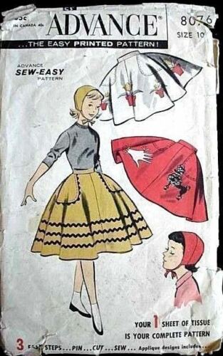 Vintage Sewing Pattern Advance #8076 Girls Poodle Skirt Circle Skirts 1950S
