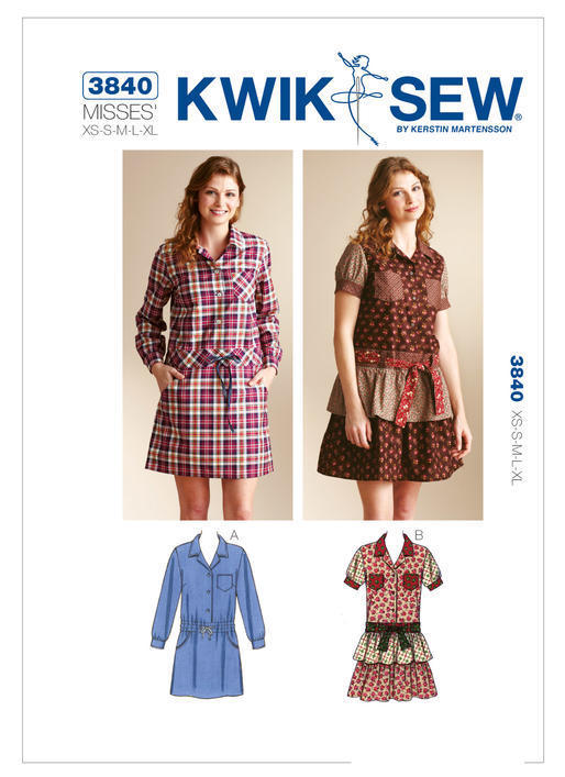 KWIK SEW Pattern 3840 Misses' Dropped Waist Shirt Dresses - New/Uncut/NOS