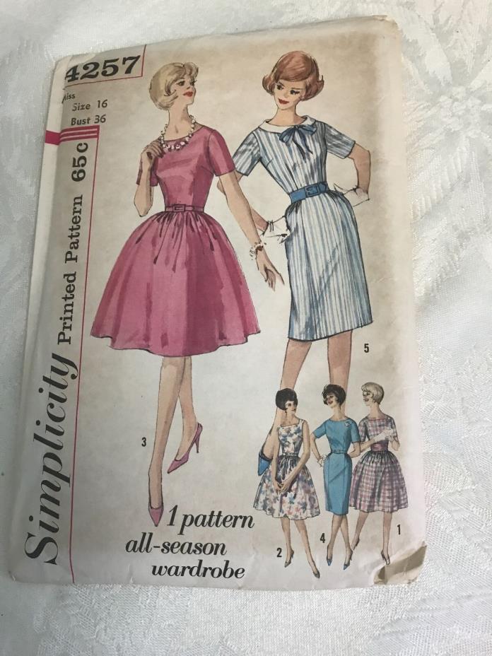 Vintage Simplicity 1960's Pattern 4257 Dress 2 Skirts S 16 Bust 36 Party Dresses
