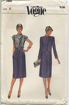 Jacket Semi Fitted Dress Vintage Vogue Sewing Pattern 7892 Fitted Size 8 Uncut