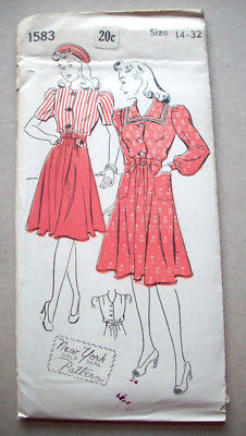 40'sStars and Stripes sailor collar dress pattern 1583 size 14 32 unused