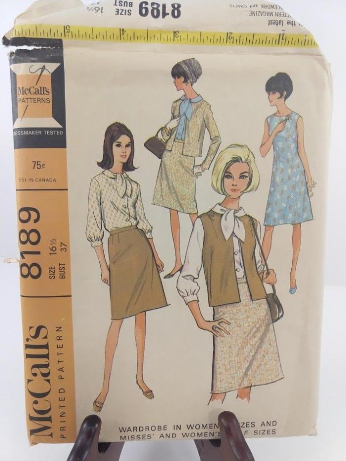 Vintage McCall's Sewing Pattern 8189 Misses & Women's Wardrobe SZ 16.5 1966