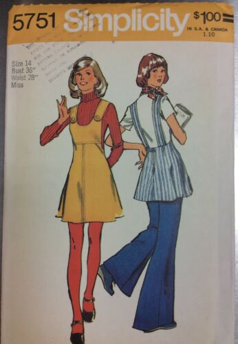 Vintage Simplicity 5751 Misses SZ 14 Jumper Tunic & Bell Bottom Pants Pattern