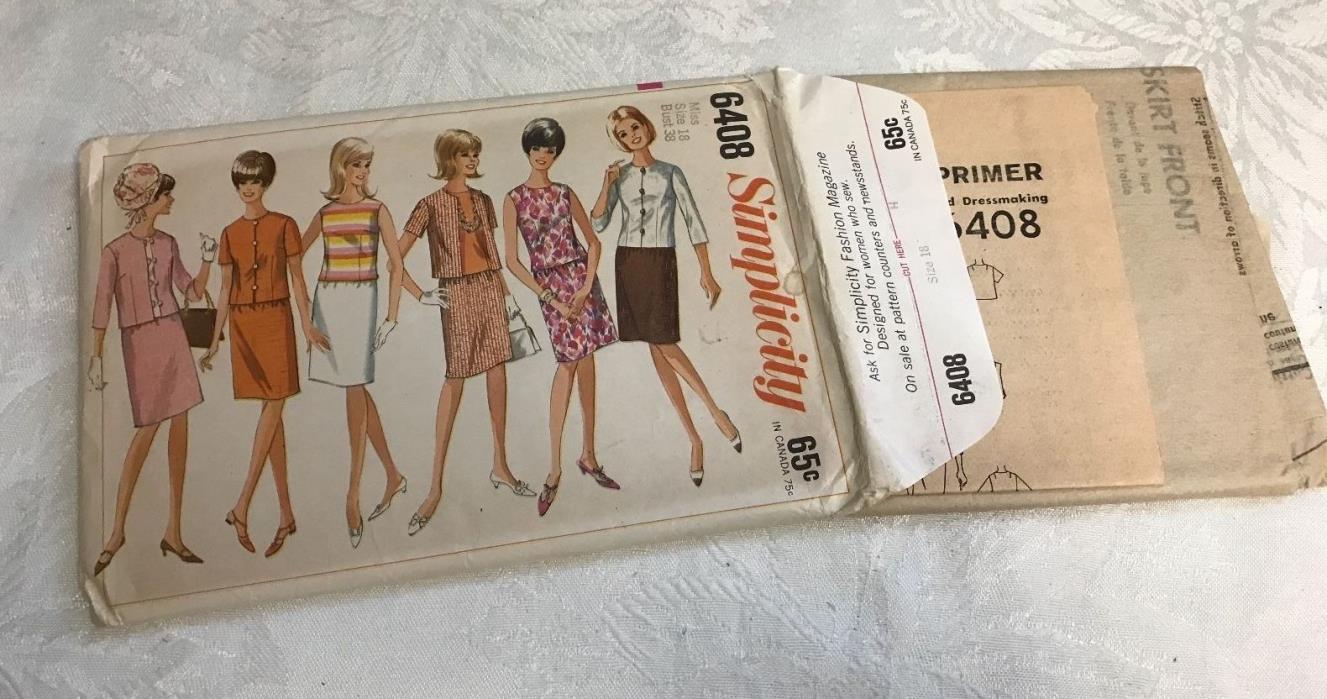 Vintage Simplicity 6408 Misses Vintage Jacket Skirt Blouse Pattern Size 18 Uncut