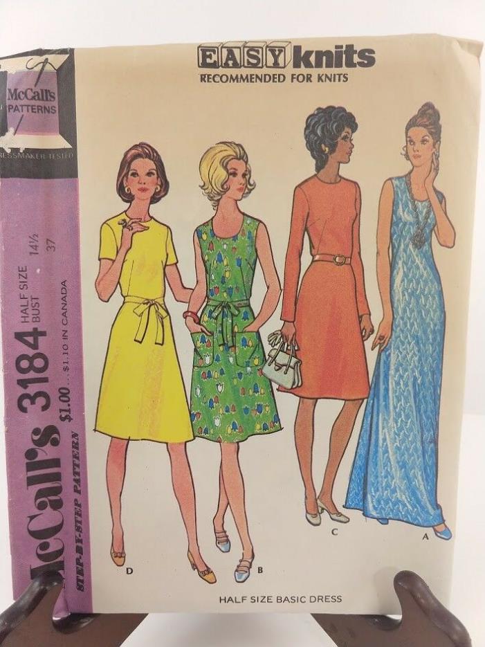 Vintage McCall's Sewing Pattern 3184 Half Size Basic Dress Size 14.5 Uncut 1972