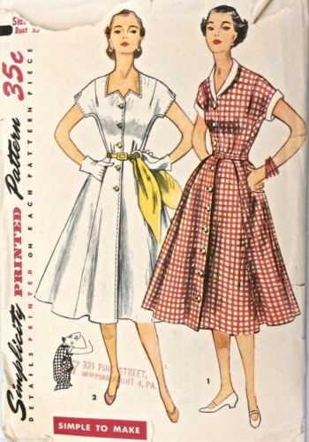 Vtg 1950s Sewing Pattern Simplicity #3878 Dress Simple  Size 16 1/2, Bust 35
