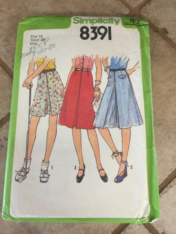 Simplicity Women's Pattern #8391 Culottes In Two Lengths and Skirt Size 14