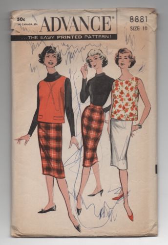 1950s Advance Rockabilly Separates Pattern 8881 Skirt & Turtleneck Blouse Sz 10