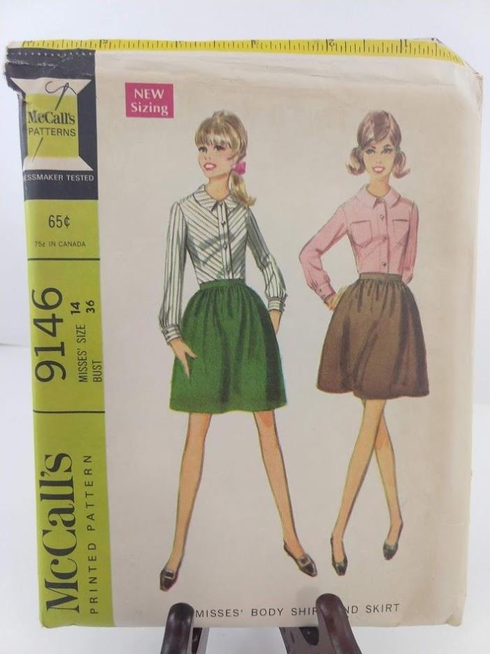 Vintage McCall's Sewing Pattern 9146 Misses Body Shirt & Skirt SZ 14 Uncut 1968