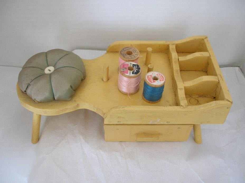 sewing accessory wooden pincushion, spool holder