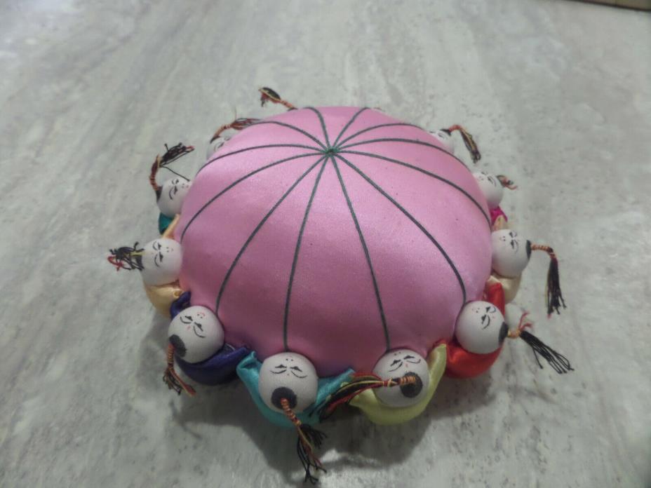 Large Oriental Style Pin Cushion Silk With 12 Babies Around The Edge