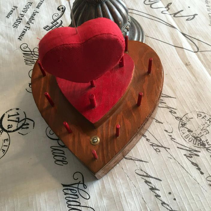 Vintage Pin Cushion Heart Handmade Thread Holder