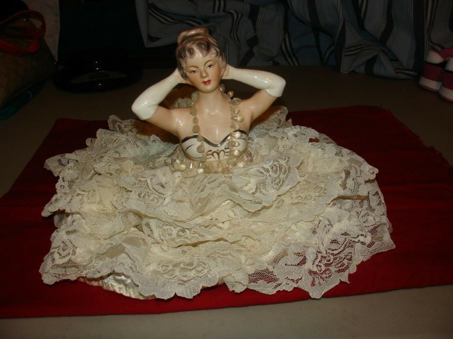 vintage porcelain 7 inch half doll with dress/necklace