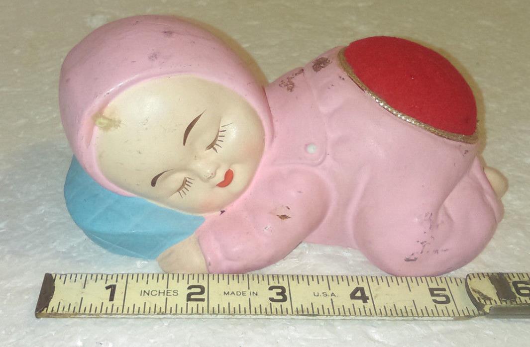 VINTAGE PIN CUSHION CERAMIC BABY DOLL FIGURE