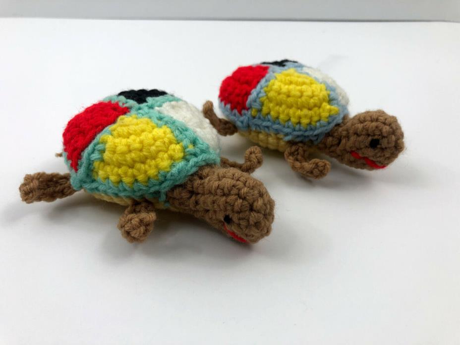 2 Handmade vintage Turtle Crochet Pin Cushions Sewing Yarn Clean