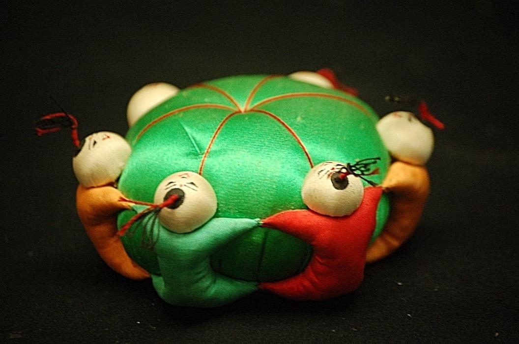 Old Vintage Asian Silk Sew Sewing Needle Pin Cushion Little Kids Crafts Colorful