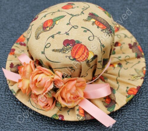 Handmade Hat Shaped Pin Cushion with Fall Themed Fabric, Bow, Flowers
