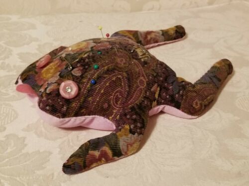 Folk Art Vtg Handmade Antique Collectible Bean Bag Pin Cushion Frog Toad 10x8 in