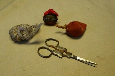 4 PC Vintage Sewing Premier Butterfly Scissors Black Face Strawberry Pin Cushion