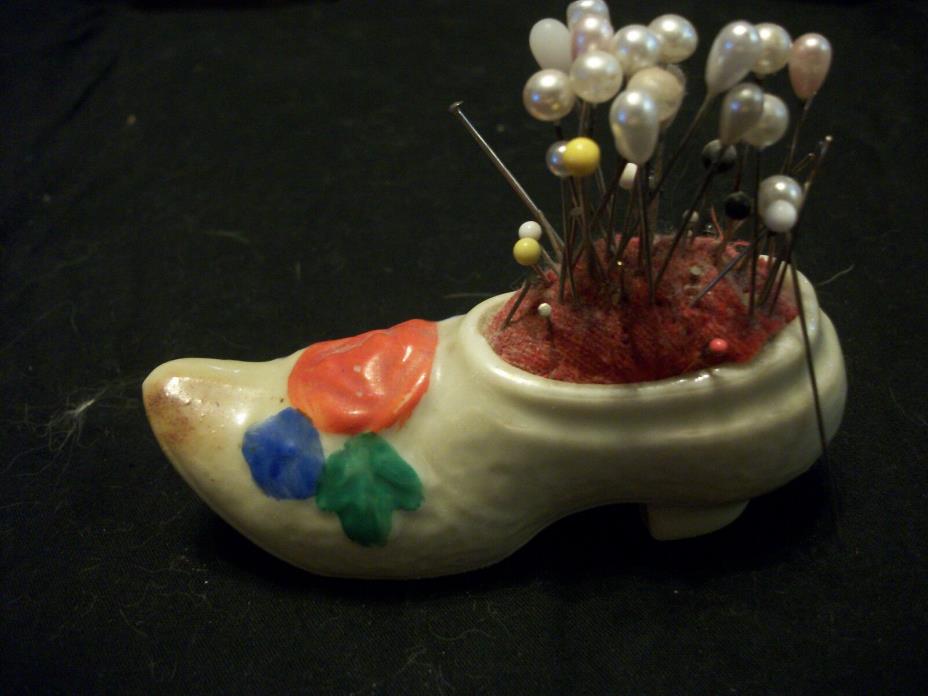Vintage Shoe Pin Cushion, with Pins Luster ware,   Japan