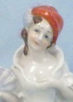 Porcelain Half Doll Lady in Red Hat with Fan 5582 Hertwig & Co Germany Vintage