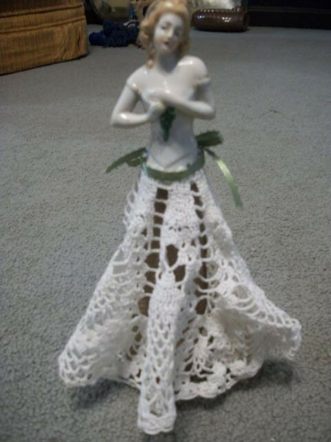 Half Doll  Pin Cushion doll  with Doily Dress