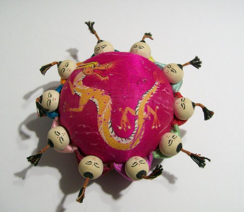 Vintage CHINESE ASIAN TOMATO PIN CUSHION Sewing Notion