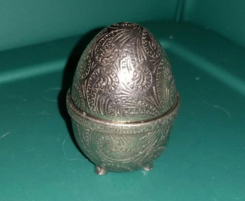 Vintage Engraved Pewter EGG PINCUSHION English signed AEW