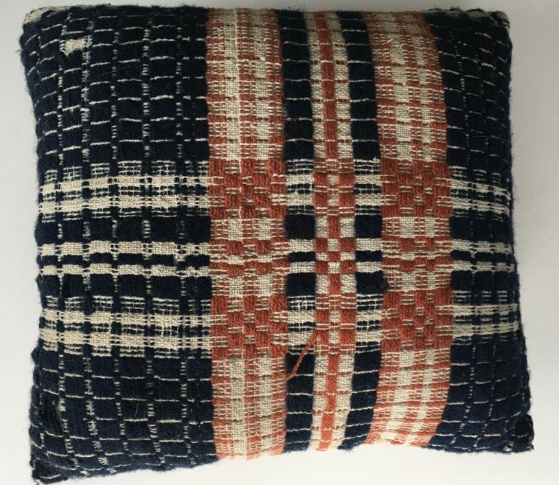 Single Large Vintage Americana Woolen Plaid Jacquard Weave Textile Pin Cushion