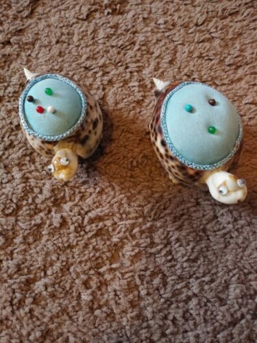 VINTAGE TURTLE SEA SHELL SEWING PIN CUSHION LOT OF 2