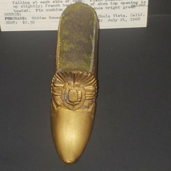Antique Copper Gold Metal Ladies pin Cushion French Style Shoe Slipper #307