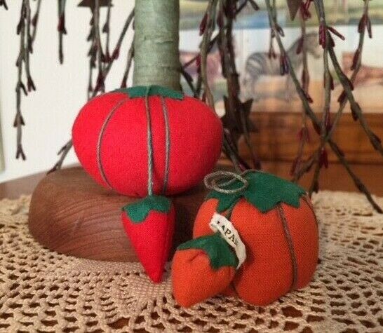 (2) Vintage Tomato & Strawberry Pin Cushion, Small one made in Japan w tag ..