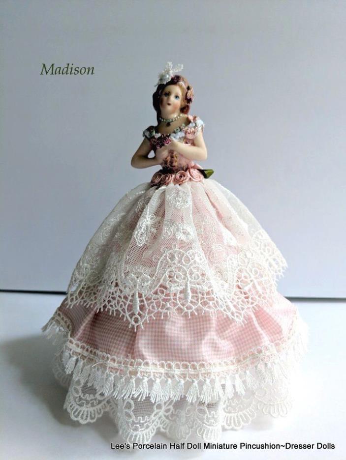 Porcelain Half Doll, Pincushion Doll, Boudoir Doll, Miniature Doll, Hand Made