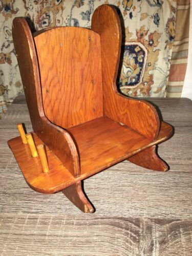 Vintage Handmade Wooden Rocking Chair Thread And Scissor Holder