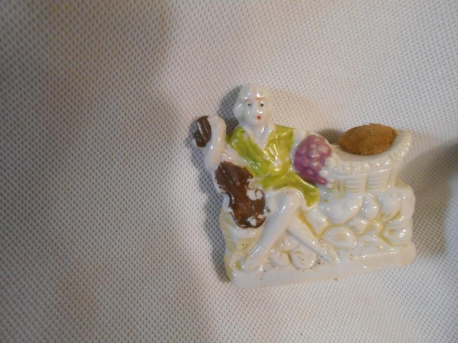 vintage victorian lady with violin sewing pin cushion made in Japan