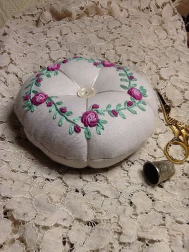 GORGEOUS BULLION ROSES AND BUDS ~ HANDMADE PINCUSHION