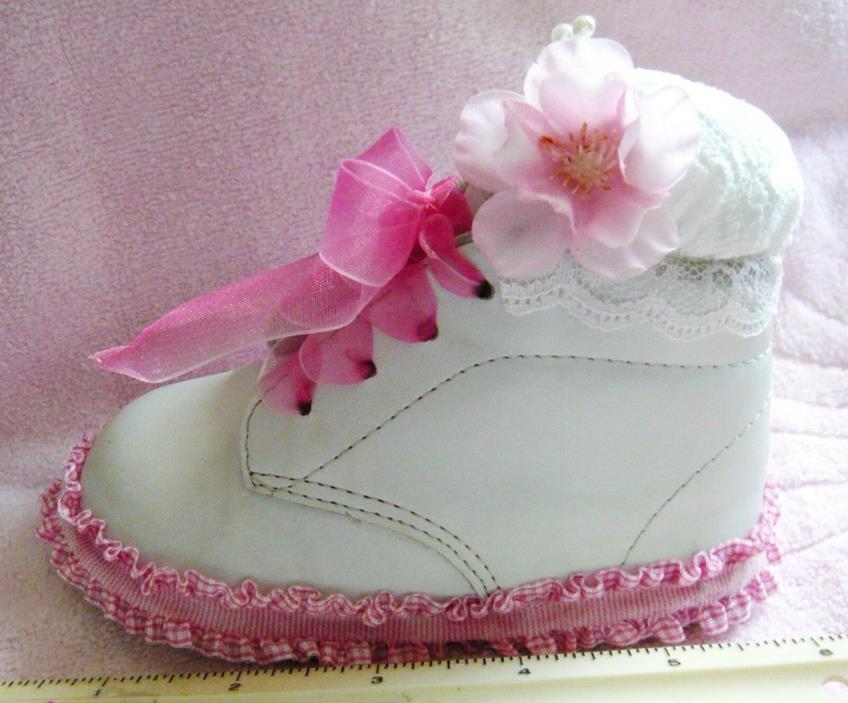 Shabby Chic Romantic Cottage  Baby Shoe Pin Cushion Pink and White