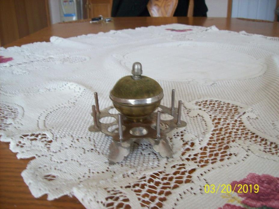 Sewing Thread Holder & Pin Cushion Vintage Rotating With Footed Base