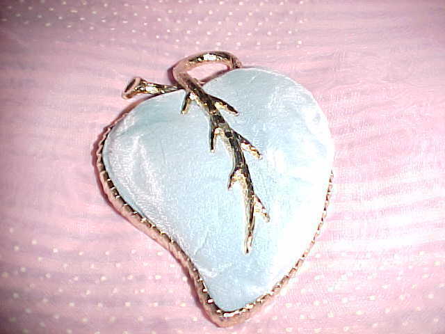 VINTAGE GOLD TONE METAL,  BABY BLUE VELVET, HEART SHAPED PIN CUSHION