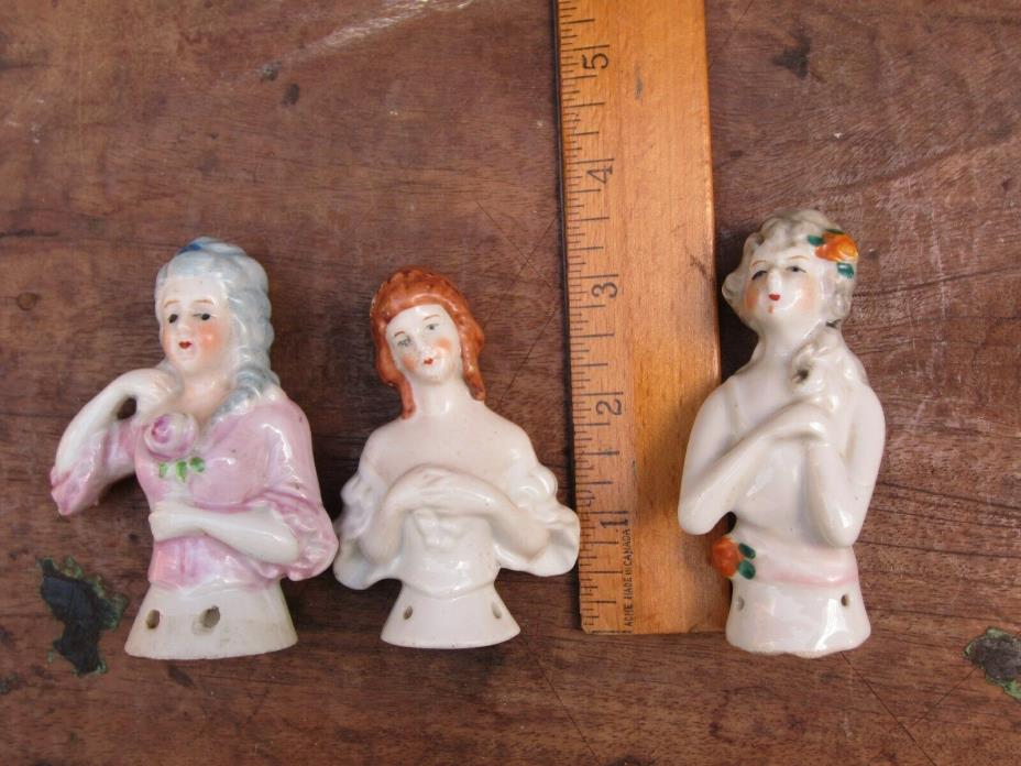 SET OF 3 PIN VTG CUSHION HALF DOLLS .. One Made in GERMANY .. Two Made in JAPAN