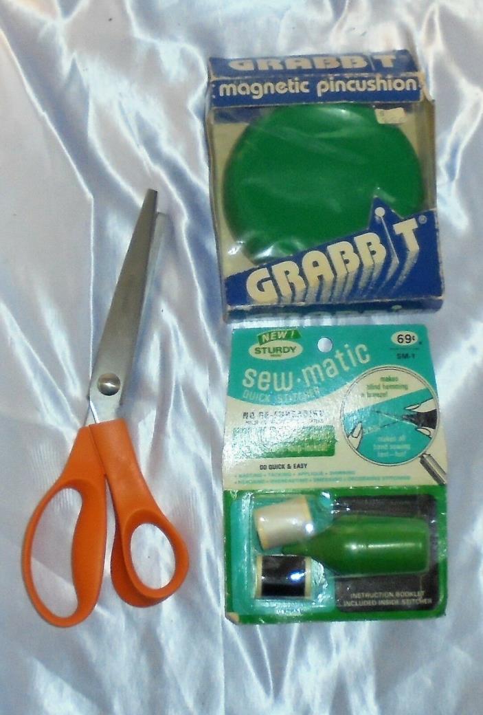 Vintage Sewing Pin  Magnetic Cushion- Sew  Matic Stitcher, Pinking Shears