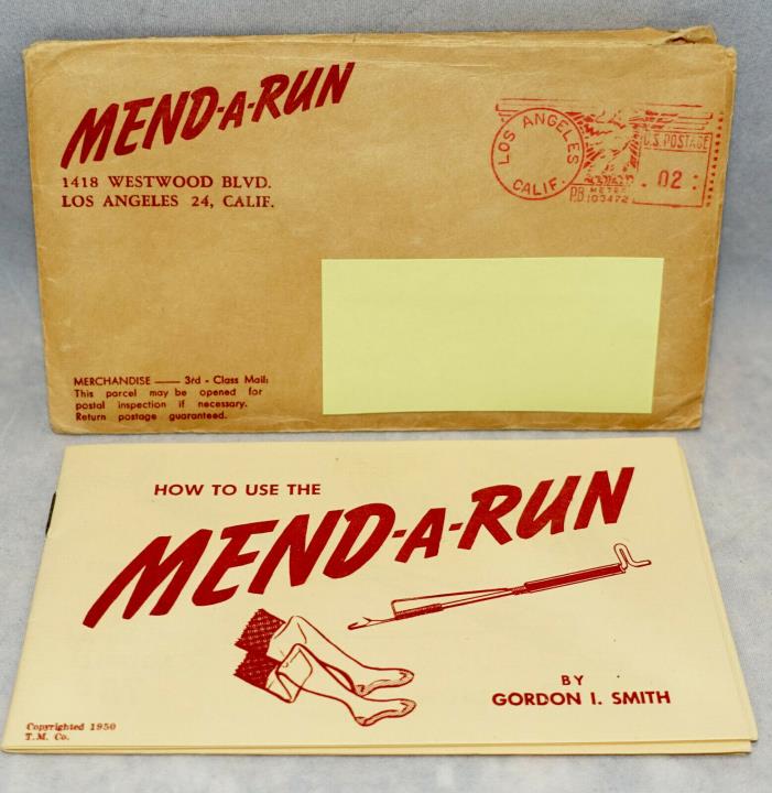 Vintage 1950's Mend-A-Run Sewing Kit Unique Mending Needle & Instructions NEW